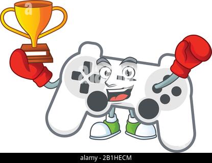 Super Cool Boxing Gewinner des weißen Joysticks im Maskottchen Cartoon-Design Stock Vektor