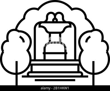 Symbol für die Linie des Gartenbrunnens, Konzeptschild, Vektorgrafik, lineares Symbol. Stock Vektor