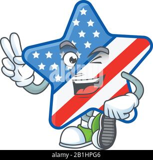 Süßes Cartoon-Maskottchen-Bild des US-Stars mit zwei Fingern Stock Vektor