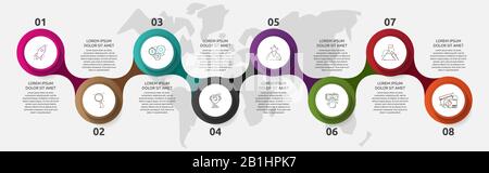 Infografiken des Kreises der Vektorvorlage. Geschäftskonzept mit 8 Optionen und Teilen. Acht Schritte für Diagramm, Diagramme und Diashow Stock Vektor