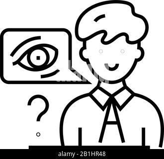 Symbol für Augenzeugenaussage, Konzeptzeichen, Konturvektorillustration, lineares Symbol. Stock Vektor
