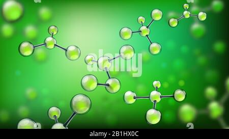 Abstrakte Moleküle. Molekulare Strukturen, Molekülsphären und medizinische Forschung 3D-Vektorhintergrund Stock Vektor