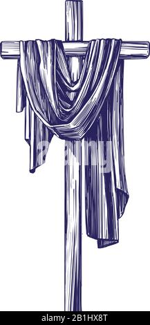 Christliches Holzkreuz. Ostern, Symbol für das Christenthum handgezeichnete Vektor-Illustration-Skizze. Stock Vektor