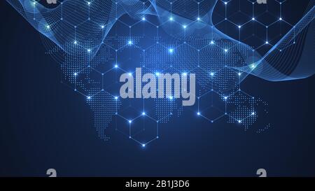 Wissenschaftlicher Coronavirus Hintergrund für Medizin, Wissenschaft, Technologie, Chemie. Hintergrundbild oder Banner mit DNA-Molekülen. Coronavirus Stock Vektor