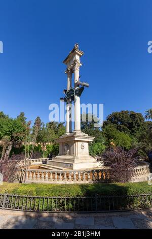 Christoph Kolumbus-Denkmal in den Jardines de Murillo in Sevilla, Andalucia, Spanien. Stockfoto