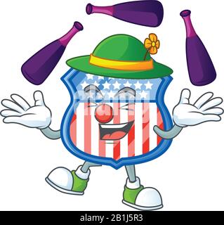 Smart Shield Badges USA Cartoon Character Style Playing Juggling Stock Vektor