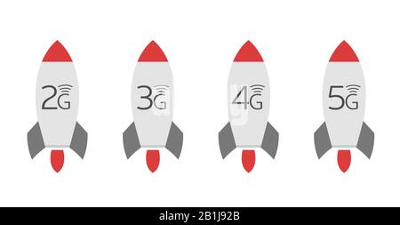 2G 3G 4G 5G Internet-Raketen. Wireless-Technologie, Vector Stock Vektor