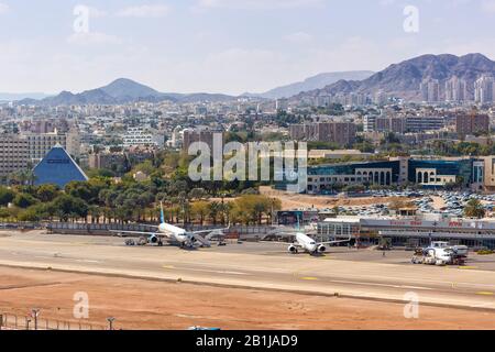 Eilat, Israel - 21. Februar 2019: Überblick über Flughafen Eilat (ETH) in Israel. Stockfoto