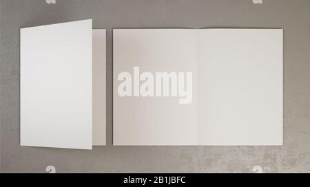 Bifold Broschüre verspottete 3D-Rendering in der Draufsicht Stockfoto