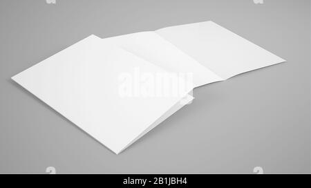 Bifold Broschüre auf grauem Hintergrund 3d-Rendering Stockfoto