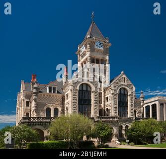 Victoria County Courthouse (1892), im neuromanischen Stil, bei De Leon Plaza, Victoria, Texas, USA Stockfoto