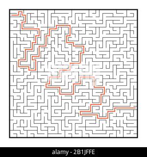 Abstraktes quadratisches Labyrinth. Spiel für Kinder. Puzzle für Kinder. Ein Eingang, ein Ausgang. Labyrinth-Rätsel. Flache Vektorgrafiken isoliert auf weißem Rücken Stock Vektor