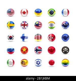 Flaggen souveräner Staaten projiziert als glänzende Sphären auf Ein weißer Hintergrund Stock Vektor