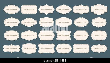 Rahmen für Vintage-Etiketten. Alte Rahmenformen, dekoratives Etikett und Vektorset in Retro-Form Stock Vektor