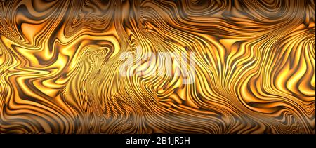 Gold flüssiges Metall mit Licht und Schatten. Metallhintergrund und Textur. 3D-Abbildung. Stockfoto