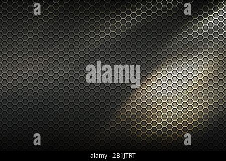 Grauer Sechskant und gelber Lichthintergrund mit echter Textur. 3D-Abbildung. Stockfoto
