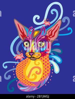 Farbenfrohes dekoratives Zierporträt der Cornish Rex-Katze im zentangle Stil. Dekorative abstrakte Vektorgrafiken in verschiedenen Farben isoliert auf Stock Vektor