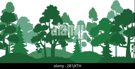 Silhouette der Waldbäume. Naturlandschaft, Grünparkallee und Baumsilhouetten Vektorgrafiken Stock Vektor