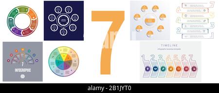 Sieben Vorlagen für moderne Infografik 7 Positionen Stock Vektor