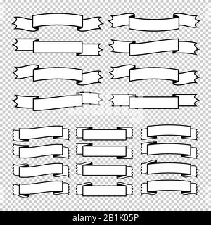 Set aus flachen, isolierten weißen Silhouetten mit Bändern und schwarzem Umriss auf transparentem Hintergrund Stock Vektor