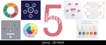 Sieben Vorlagen für moderne Infografik 5 Positionen Stock Vektor