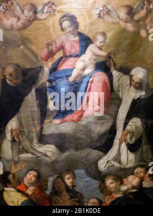 Italien Marken Senigallia - Diocesan Museum - Madonna des Rosary und der Heiligen Dominic, Katharina von Siena und Anhänger von Camillo Ridolfi Stockfoto