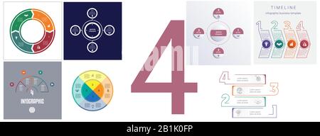 Sieben Vorlagen für moderne Infografik 4 Positionen Stock Vektor