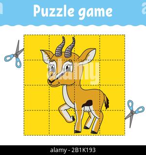 Puzzle-Spiel für Kinder Bildung. Arbeitsblatt zur Entwicklung von Schulungen. Spiel für Kinder. Aktivitätsseite. Puzzle für Kinder. Rätsel um Vorschule. Einfache Wohnung i. Stock Vektor