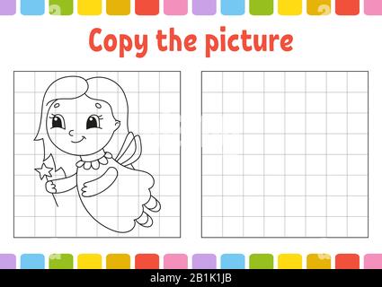 Kopieren Sie das Bild. Malbuchseiten für Kinder. Arbeitsblatt zur Entwicklung von Schulungen. Spiel für Kinder. Handschrifterpraxis. Niedliche Cartoon-Vektor-Illustration Stock Vektor