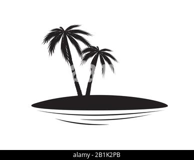 Palm. Silhouetten von zwei Palmen auf einer Insel. Vektorgrafiken isoliert auf weißem Hintergrund. Stock Vektor