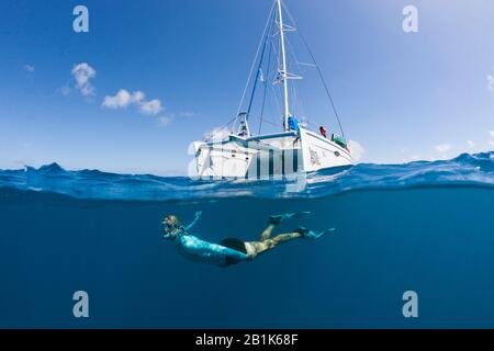 Schnorcheln in Französisch-Polynesien, Apataki-Atoll, Tuamotu-Archipel, Französisch-Polynesien Stockfoto