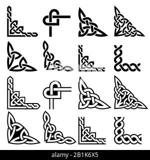 Irish Celtic Vector Corners Design Set, geflochtene Rahmenmuster - Grußkarte und Invititon-Designelemente Stock Vektor