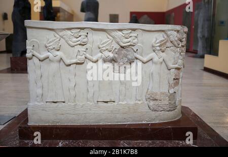 Sakrales Becken. Geschenk von Gudea, Gouverneur von Lagash. Tempel des Gottes Ningirsu. Gudea-Ära. 2144-2124 V. CHR. Museum des Alten Orients. Istanbul. Türkei. Stockfoto