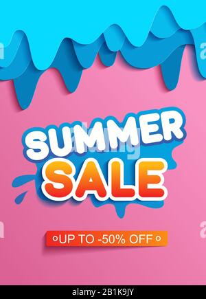 Sommerverkaufsbanner mit Papierschnitt Stock Vektor
