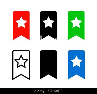 Lesezeichensymbol. Rote, schwarze, grüne und blaue Lesezeichensymbole auf weißem Hintergrund isoliert. Stock Vektor