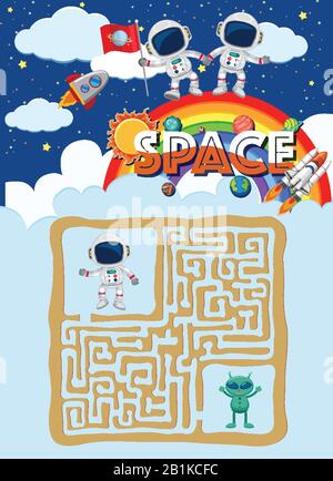 Spielvorlage mit vielen Astronauten in Hintergrundillustration Stock Vektor