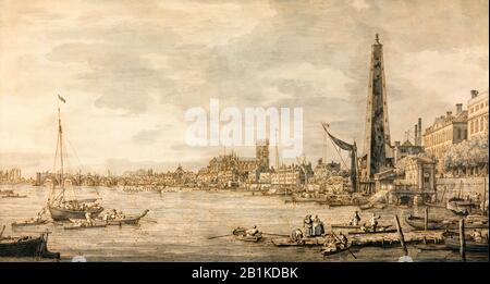 Canaletto, Die Stadt Westminster aus der Nähe des York Water Gate, der Themse, London, Landschaftsgemälde, 1746-1747 Stockfoto