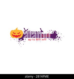 Happy Halloween Day - Banner mit Rabattlogo. Verkauf bis zu 50 % Stock Vektor