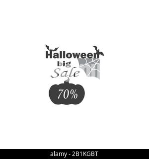 Halloween Logo Verkauf - Kürbisheber und Spinnenwebbahn mit Fledermäusen. Verkauf bis zu 70 % Stock Vektor
