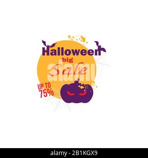 Bis zu 75 % Rabatt auf Halloween Day - Jack Pumpkin und Bats. Stilvolles Vektor-Layout. Stock Vektor