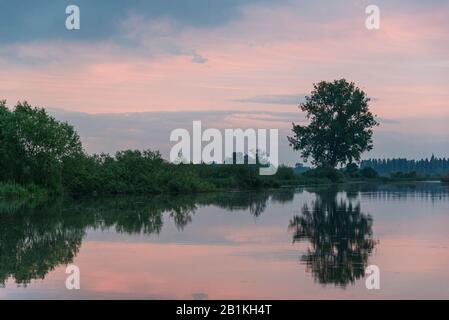 Sonnenaufgangslandschaften vom Fluss Mincio, Mantua, Italien Stockfoto