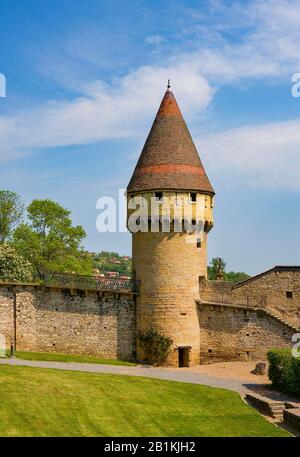 Stadtmauer mit Wachturm, Kloster der Benediktion, Stift Cluny, Cluny, Departement Saone et Loire, Burgstall, Frankreich Stockfoto