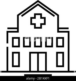 Symbol für Krankenhaus-Gebäudezeile, Konzeptschild, Konturvektorabbildung, lineares Symbol. Stock Vektor