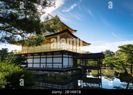 Der Zen-buddhistische Tempel Kinkaku-Jo, der Tempel des Goldenen Pavillons, der scheinbar über Kyoko-chi (Spiegelteich) schwebte. Kitayama, Kyoto, Japan Stockfoto