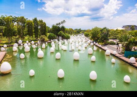 Blick auf die Kunstdarstellung auf Dragon Island in Gardens by the Bay, Singapur, Asien Stockfoto