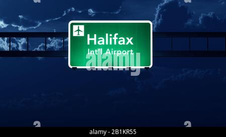 Halifax Stanfield Canada Airport Highway Road Schild bei Nacht 3D-Illustration Stockfoto