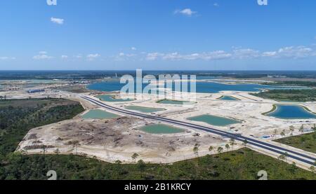 Luftbild der käuflichen Immobilien-Lose auf der Babcock Ranch, Florida, einer selbstständigen, umweltfreundlichen, solarbetriebenen Gemeinde in Florida Stockfoto