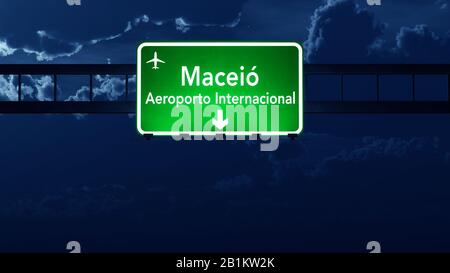 Maceio Brazil Airport Highway Road Schild 3D-Abbildung bei Nacht Stockfoto