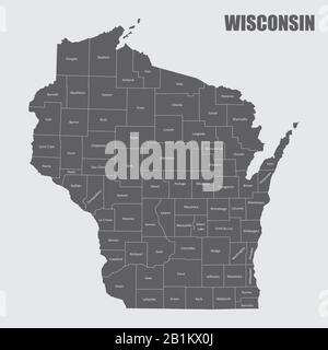 Karte mit den Grafschaften von Wisconsin Stock Vektor