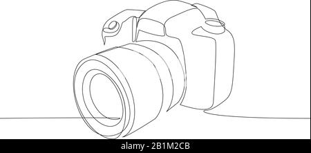 DSLR-Kamera mit digitalem Vektor und einer durchgehenden einzeiligen Zeichnung. Minimaler Kunststil. Fotografie Equipment Konzept Continuous Line Draw Design illus Stock Vektor